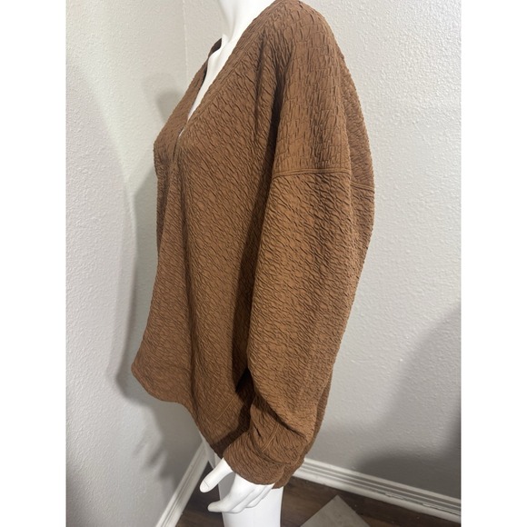 Lululemon Sweater Women 10 Brown Rippled V-Neck Pullover Oversize Relaxed Pocket - Picture 2 of 8